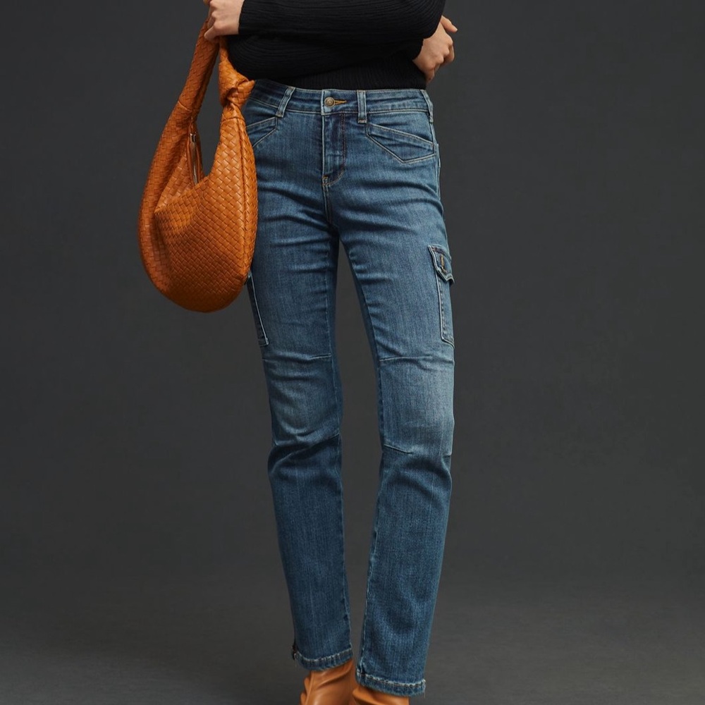 New Anthropologie Pilcro Mid-Rise Slim Straight Cargo Jeans size 29 Tall Brunch